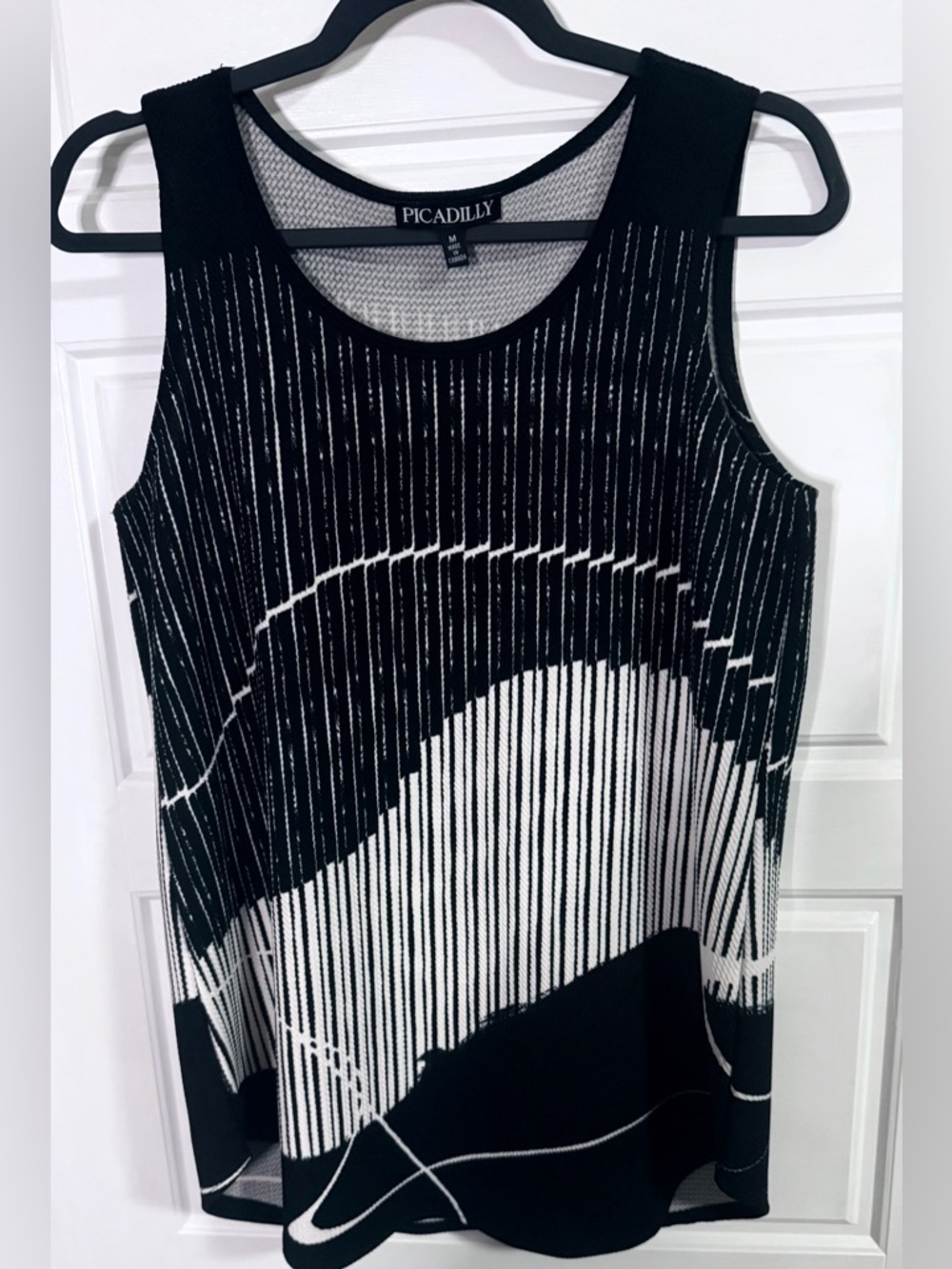 PICADILLY Black and White Striped Soft Textured Top in Medium.